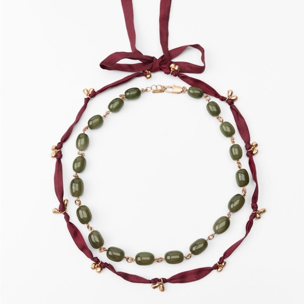Green Beaded And Ribbon Necklaces - Picture 3 of 12